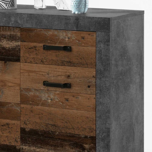 Commode Taro 3 Deuren En 3 Lades - Beton/oud Hout 2 Commode Taro 3 Deuren En 3 Lades - Beton/oud Hout - Afbeelding 2