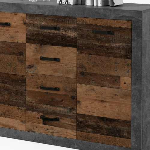 Commode Taro 3 Deuren En 4 Lades - Beton/oud Hout 2 Commode Taro 3 Deuren En 4 Lades - Beton/oud Hout - Afbeelding 2