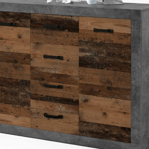 Commode Taro 2 Deuren En 4 Lades - Beton/oud Hout 2 Commode Taro 2 Deuren En 4 Lades - Beton/oud Hout - Afbeelding 2