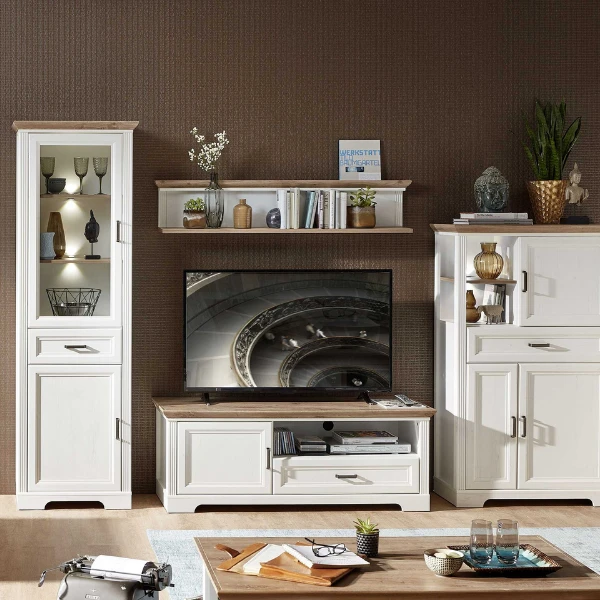 TV-meubel Samine 143cm 1 Deur & 1 Lade - Wit/eik 3 TV-meubel Samine 143cm 1 Deur & 1 Lade - Wit/eik - Afbeelding 3