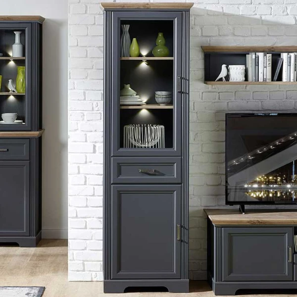 Vitrinekast Samine | 66 X 42 X 204 Cm | Grafietgrijs Design 1 Vitrinekast Samine | 66 X 42 X 204 Cm | Grafietgrijs Design