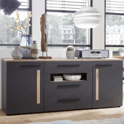 Dressoir Lorna 2 Deuren & 3 Lades - Antraciet/eik