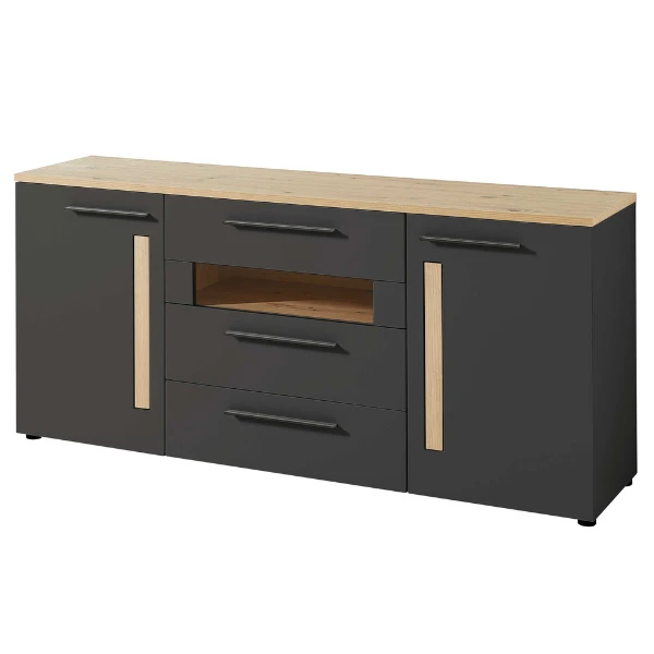 Dressoir Lorna 2 Deuren & 3 Lades - Antraciet/eik 5 Dressoir Lorna 2 Deuren & 3 Lades - Antraciet/eik - Afbeelding 5