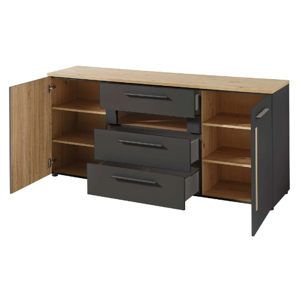 Dressoir Lorna 2 Deuren & 3 Lades - Antraciet/eik 3 Dressoir Lorna 2 Deuren & 3 Lades - Antraciet/eik - Afbeelding 3