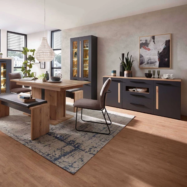 Dressoir Lorna 2 Deuren & 3 Lades - Antraciet/eik 2 Dressoir Lorna 2 Deuren & 3 Lades - Antraciet/eik - Afbeelding 2