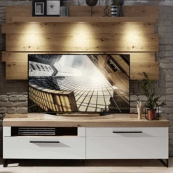 TV-meubel Lorna 1 Lade & 1 Opklapdeur - Wit/eik