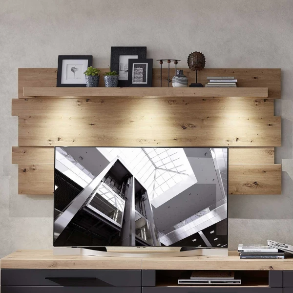 Wandpaneel Lorna 202cm Met Verlichting - Eik 1 Wandpaneel Lorna 202cm Met Verlichting - Eik