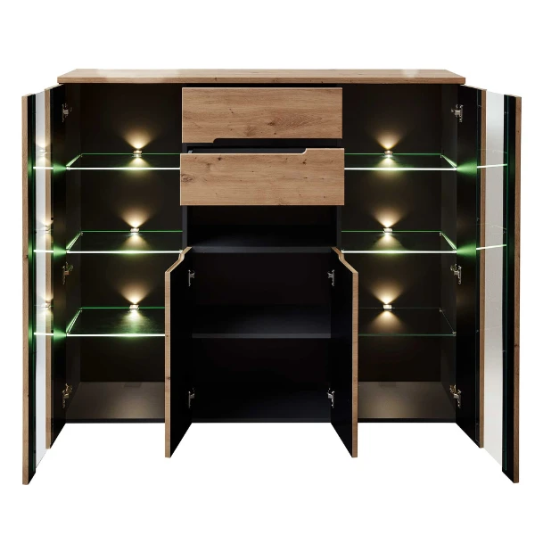 Buffetkast Medina 4 Deuren & 2 Lades; Met Led-verlichting - Eik/antraciet 4 Buffetkast Medina 4 Deuren & 2 Lades; Met Led-verlichting - Eik/antraciet - Afbeelding 4