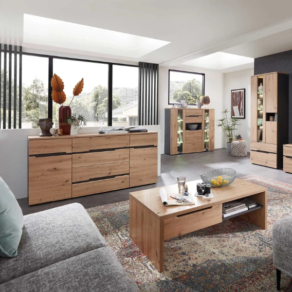 Buffetkast Medina 4 Deuren & 2 Lades; Met Led-verlichting - Eik/antraciet 2 Buffetkast Medina 4 Deuren & 2 Lades; Met Led-verlichting - Eik/antraciet - Afbeelding 2