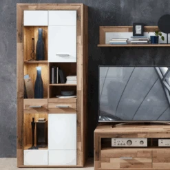 Vitrinekast Blake 3 Deuren Met LED-verlichting - Eik/wit