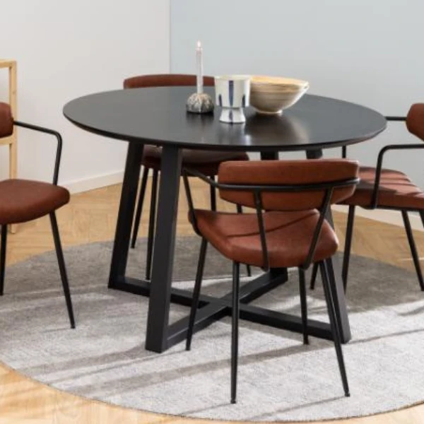 Eettafel Malika Ø120 Cm - Zwartgelakt Eikenfineer 1 Eettafel Malika Ø120 Cm - Zwartgelakt Eikenfineer