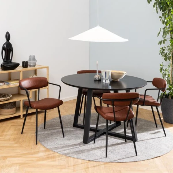 Eettafel Malika Ø120 Cm - Zwartgelakt Eikenfineer 2 Eettafel Malika Ø120 Cm - Zwartgelakt Eikenfineer - Afbeelding 2