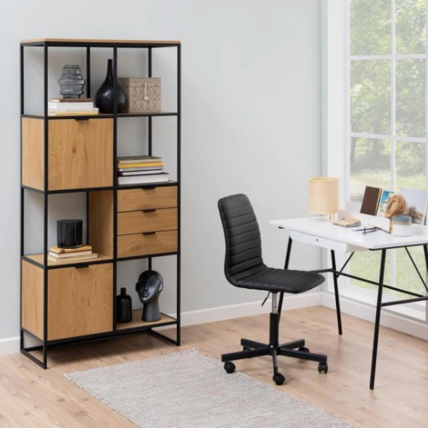 Wandrek Swindon 183 Cm 4 Legplanken - Eik/zwart 2 Wandrek Swindon 183 Cm 4 Legplanken - Eik/zwart - Afbeelding 2