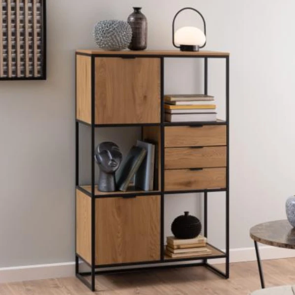 Wandrek Swindon 141 Cm Met 3 Lades En 2 Kastjes - Eik/zwart 1 Wandrek Swindon 141 Cm Met 3 Lades En 2 Kastjes - Eik/zwart