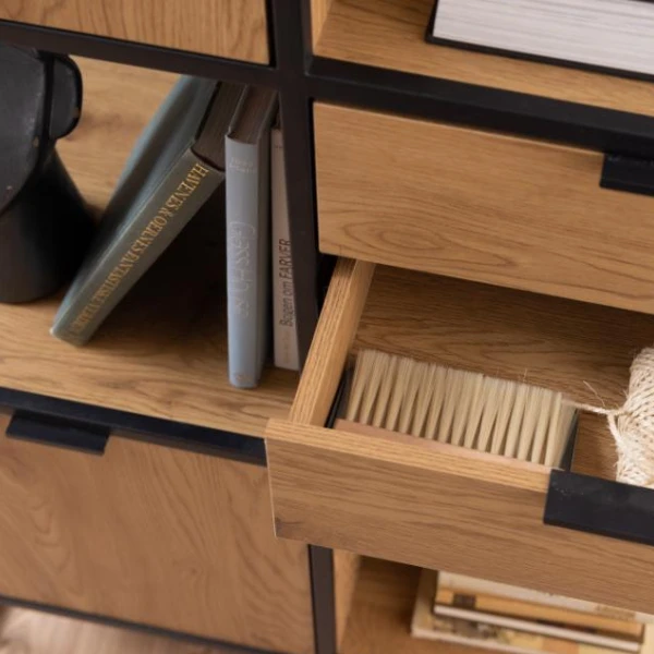 Wandrek Swindon 141 Cm Met 3 Lades En 2 Kastjes - Eik/zwart 5 Wandrek Swindon 141 Cm Met 3 Lades En 2 Kastjes - Eik/zwart - Afbeelding 5