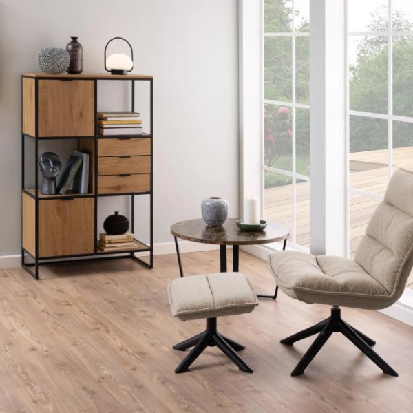 Wandrek Swindon 141 Cm Met 3 Lades En 2 Kastjes - Eik/zwart 3 Wandrek Swindon 141 Cm Met 3 Lades En 2 Kastjes - Eik/zwart - Afbeelding 3