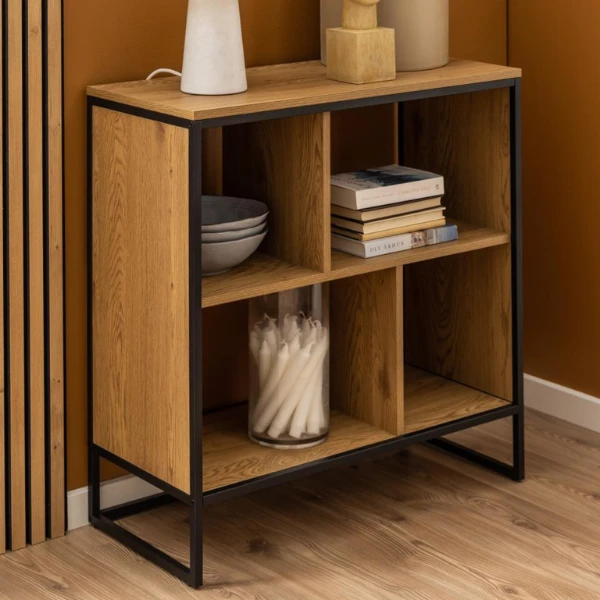Boekenkast Swindon Met 4 Vakken - Wilde Eik/zwart 1 Boekenkast Swindon Met 4 Vakken - Wilde Eik/zwart