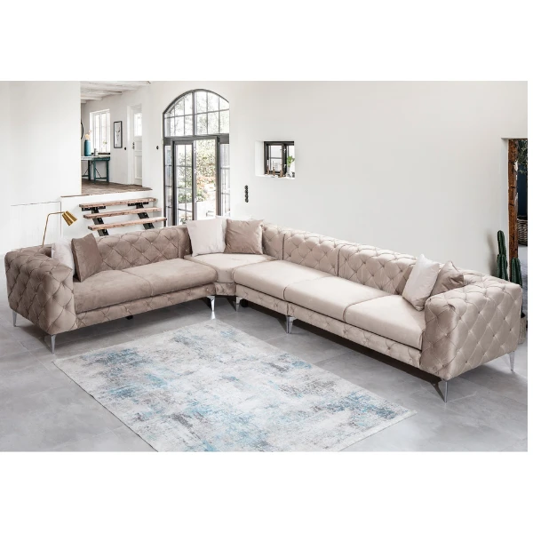 Comfortabele En Stijlvolle Hoekbank | Beige, Beukenhouten Frame | 310cm Breedte | 100% Polyester Stof 1 Comfortabele En Stijlvolle Hoekbank | Beige, Beukenhouten Frame | 310cm Breedte | 100% Polyester Stof