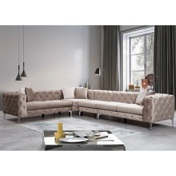 Comfortabele En Stijlvolle Hoekbank | Beige, Beukenhouten Frame | 310cm Breedte | 100% Polyester Stof 3 Comfortabele En Stijlvolle Hoekbank | Beige, Beukenhouten Frame | 310cm Breedte | 100% Polyester Stof - Afbeelding 3