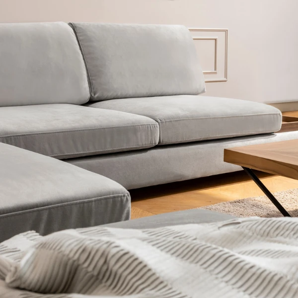 Stijlvolle Hoekbank | Comfort En Uniek Ontwerp | Beukenhout | Licht Grijs 5 Stijlvolle Hoekbank | Comfort En Uniek Ontwerp | Beukenhout | Licht Grijs - Afbeelding 5