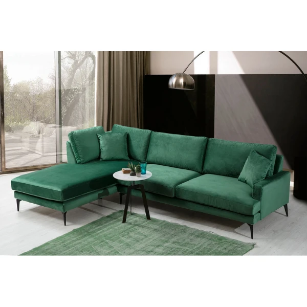 Comfortabele En Stijlvolle Hoekbank | Frame Van Beukenhout/spaanplaat | Stof Van 100% Polyester | Groene Kleur 2 Comfortabele En Stijlvolle Hoekbank | Frame Van Beukenhout/spaanplaat | Stof Van 100% Polyester | Groene Kleur - Afbeelding 2