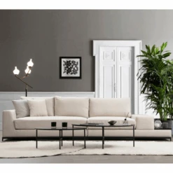 Stijlvolle 4-zitsbank | Comfort En Uniek Ontwerp | Beukenhouten Frame En Beige Polyester Stof