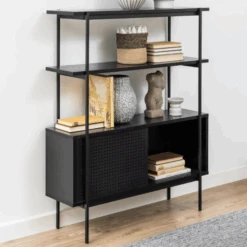 Boekenkast Angus | 94 X 27 X 114 Cm | 2 Schuifdeuren | Zwart