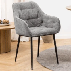 Eetkamerstoel Bridget Stof En Metaal - Grijs/zwart