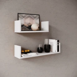 Set Van 2 Wandplanken 40x14.5 Cm En 60x14.5 Cm Britta-wit