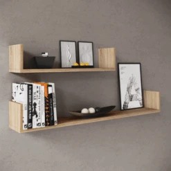 Set Van 2 Wandplanken 60x14.5 Cm En 100x14.5 Cm Britta-Sonoma Eik