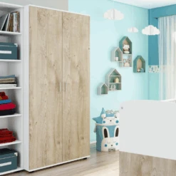 Kleerkast Halula 2 Deuren 1 Kledingroede En 2 Legplanken-eik/wit