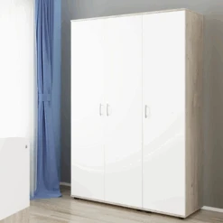 Kleerkast Halula 3 Deuren 1 Kledingroede En 6 Legplanken-wit/eik