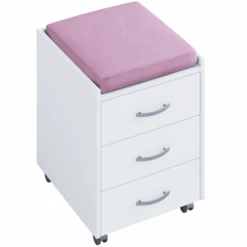 Ladeblok Kjenta Met Pennenbakje En Roze Zitkussen-3 Lades