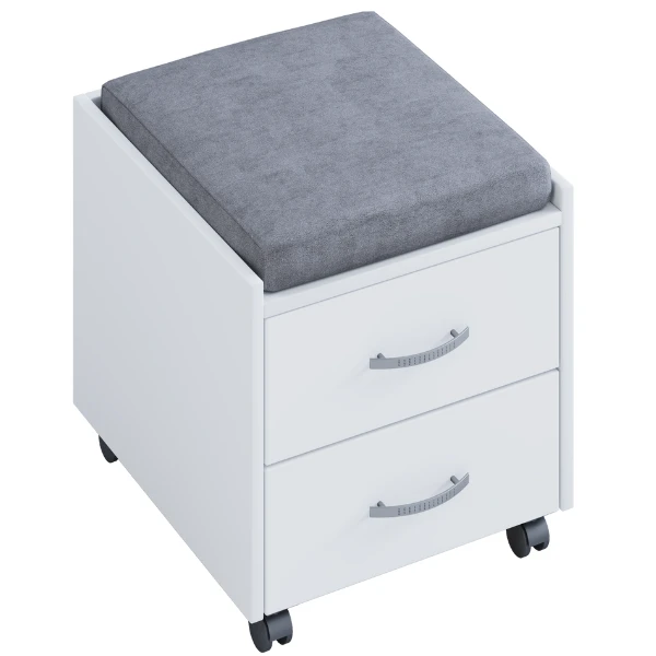 Ladeblok Kjenta Met Pennenbakje En Grijs Zitkussen-2 Lades 1 Ladeblok Kjenta Met Pennenbakje En Grijs Zitkussen-2 Lades