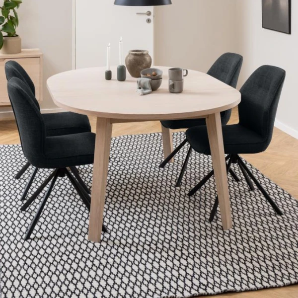 Verlengbare Eettafel Sieg, Ø120/220x75cm - Eik 1 Verlengbare Eettafel Sieg, Ø120/220x75cm - Eik