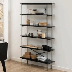 Boekenkast Angus : Zwart Stalen Frame, Essenzwarte Planken.