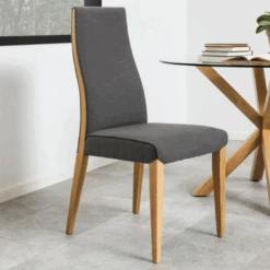 Eetkamerstoel Banquo Linate Grijs Stof, Geolied Eiken Onderstel