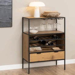 Seaford Zwart Stalen Kast: Eikenblad, Lade, 4 Planken".