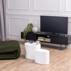 Moderne Ovale Salontafelset, Hoogglans Wit, 2 Stuks - 33x48x40 Cm