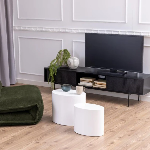 Moderne Ovale Salontafelset, Hoogglans Wit, 2 Stuks - 33x48x40 Cm 1 Moderne Ovale Salontafelset, Hoogglans Wit, 2 Stuks - 33x48x40 Cm