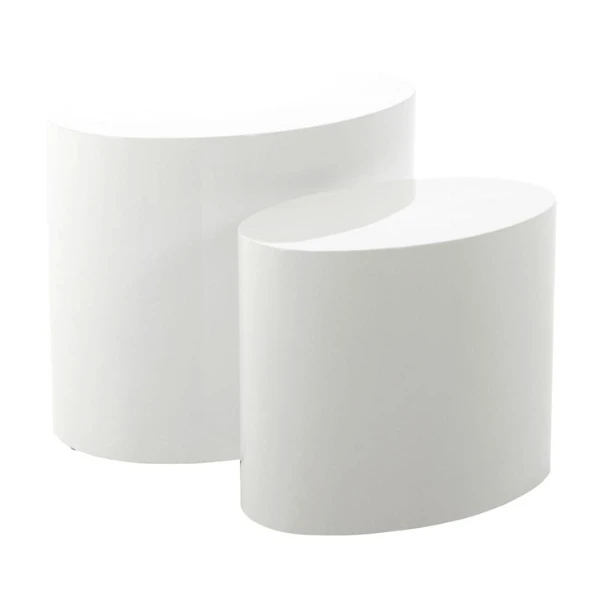 Moderne Ovale Salontafelset, Hoogglans Wit, 2 Stuks - 33x48x40 Cm 4 Moderne Ovale Salontafelset, Hoogglans Wit, 2 Stuks - 33x48x40 Cm - Afbeelding 4