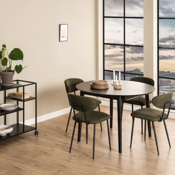 Montreux Ronde Eettafel - Zwart Eikenfineer, Uitschuifblad - 115/154x75cm 1 Montreux Ronde Eettafel - Zwart Eikenfineer, Uitschuifblad - 115/154x75cm