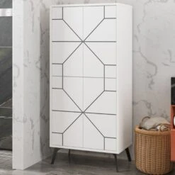 Woody Fashion Multifunctionele Kast | 100% Melaminegecoat Met Spaanplaathout Van 18 Mm Dik | 35 X 62 X 136 Cm | Kleur: Wit