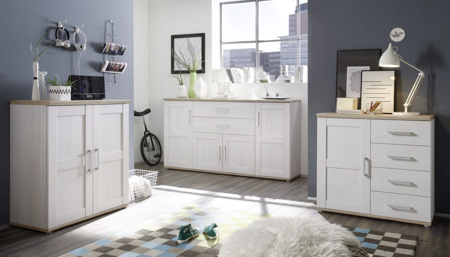 Bijzetkastje Roman 93cm Met 2 Deuren - Wit/bruin 3 Bijzetkastje Roman 93cm Met 2 Deuren - Wit/bruin - Afbeelding 3