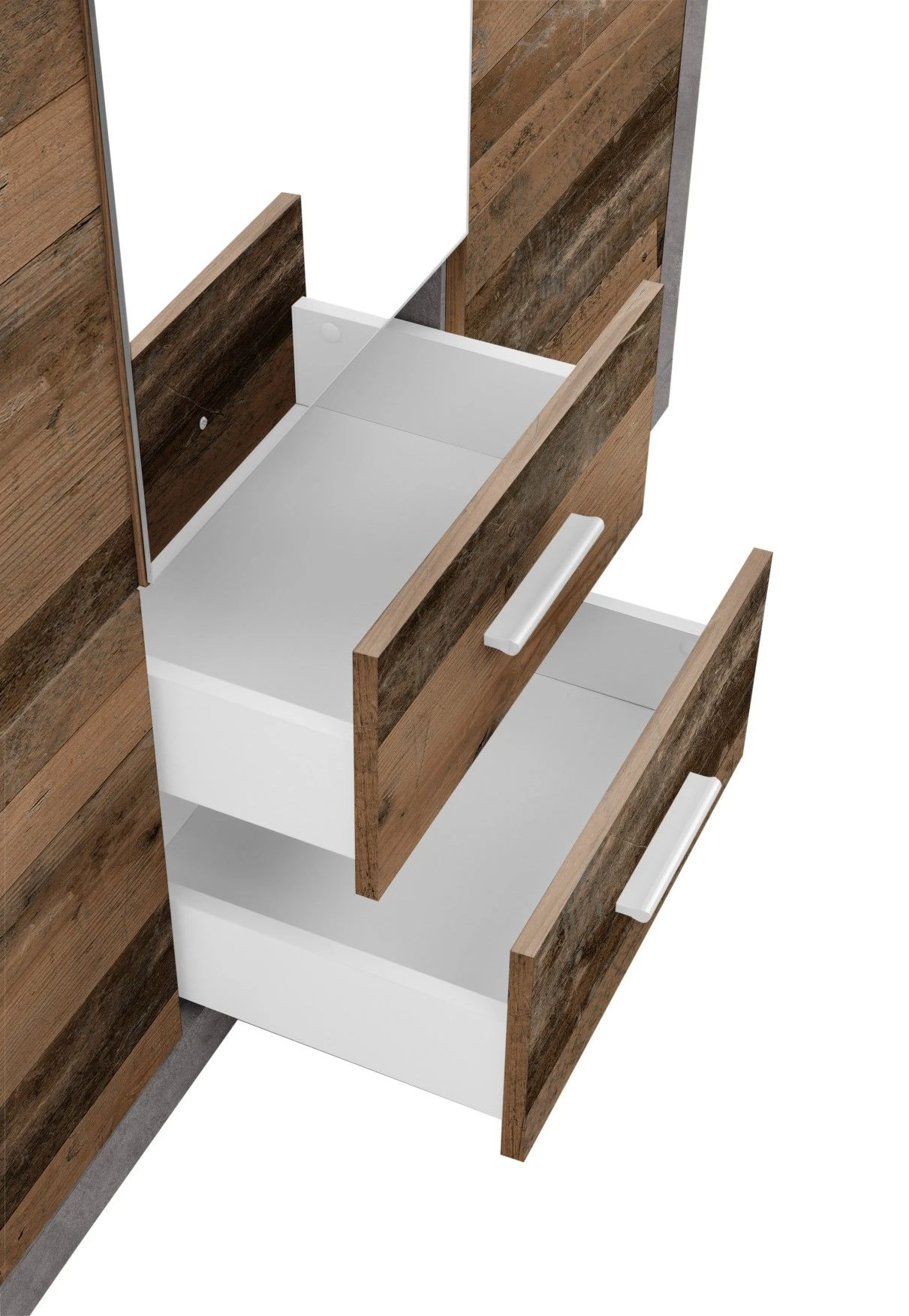 Kledingkast Storck 151cm 3 Deuren & 2 Lades & Spiegel - Old Style/beton 5 Kledingkast Storck 151cm 3 Deuren & 2 Lades & Spiegel - Old Style/beton - Afbeelding 5