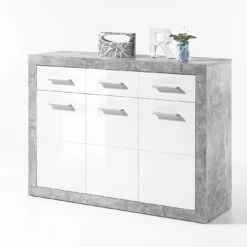 Commode Inga 117 Cm Met 3 Deuren & 3 Lades - Beton/wit
