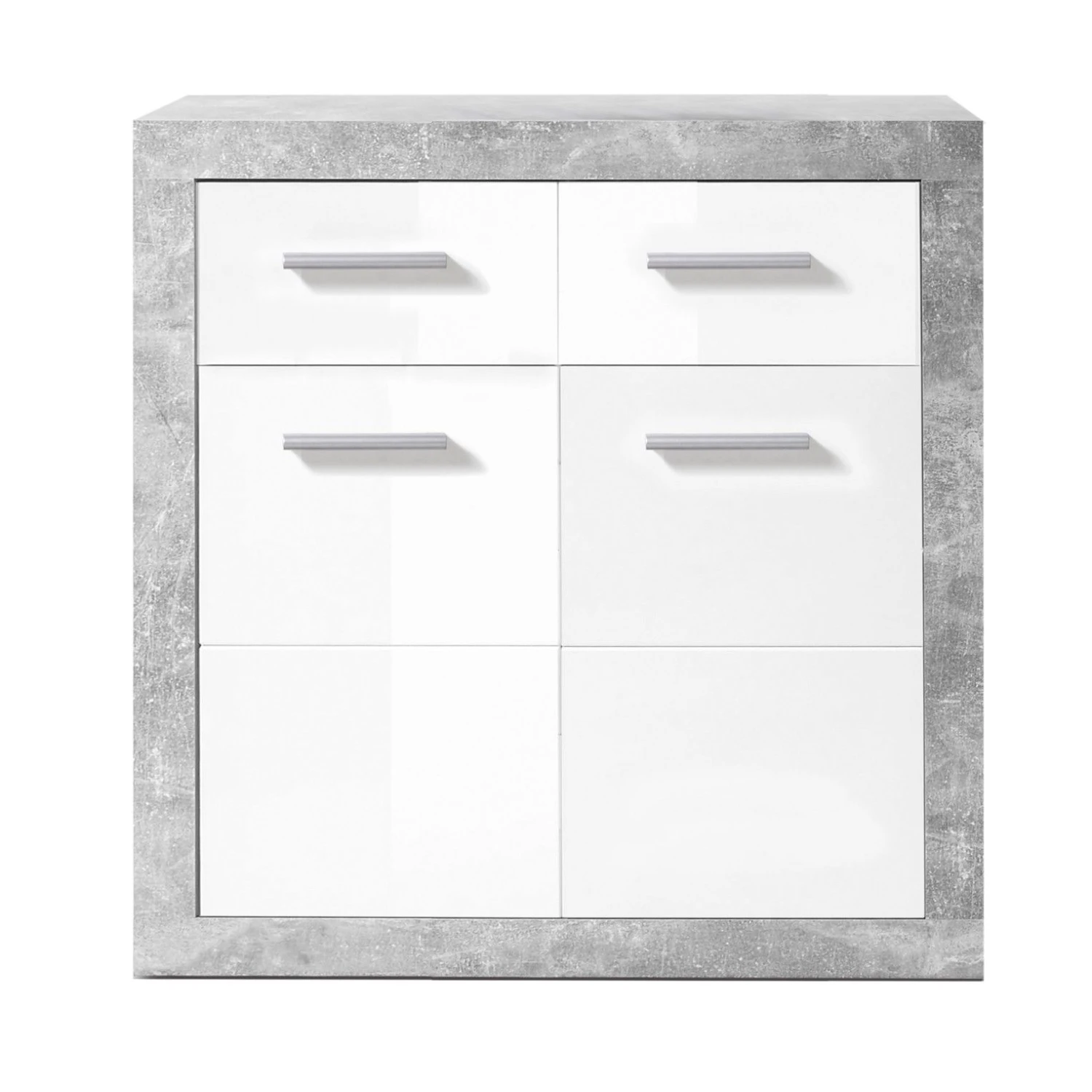 Commode Inga 82 Cm Met 2 Deuren & 2 Lades - Beton/wit 1 Commode Inga 82 Cm Met 2 Deuren & 2 Lades - Beton/wit