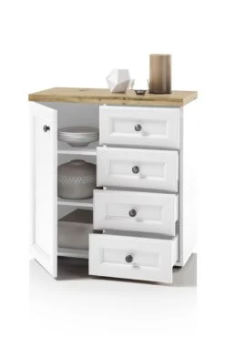 Bijzetkastje Norah 82cm Met Deur & 4 Lades - Wit/bruin 5 Bijzetkastje Norah 82cm Met Deur & 4 Lades - Wit/bruin -Emob Toskana Kommode 3 Wei Artisan Offen RET Falscher Oberboden 43 193 V6 726d