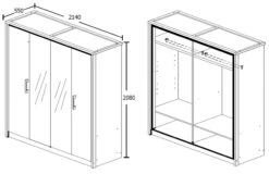 Kledingkast Sela 214cm Met 4 Deuren & Spiegels - Grijze Eik 8 Kledingkast Sela 214cm Met 4 Deuren & Spiegels - Grijze Eik -Emob WR 80185 2M S5V P 6be8