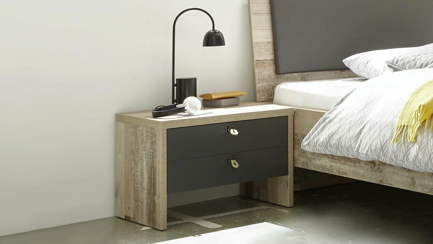 Nachtkastje Moleskin Met 2 Lades - Antraciet/old Style 4 Nachtkastje Moleskin Met 2 Lades - Antraciet/old Style - Afbeelding 4